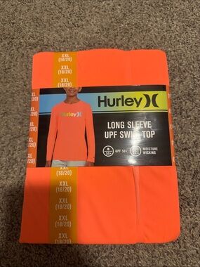 Hurley Neon Orange Long Sleeve UPF Swim Top nwt